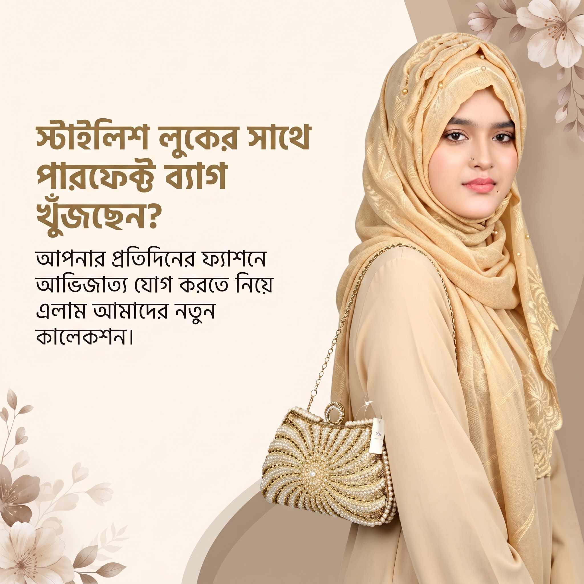 এলিগ্যান্ট গোল্ডেন পার্ল ক্লাচ ব্যাগ — পার্টি ও বিয়ের জন্য পারফেক্ট - Image 5